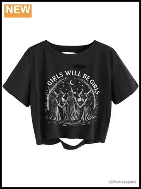 Distressed Ripped Graphic Crop Tee Short Sleeve Western Concert Top